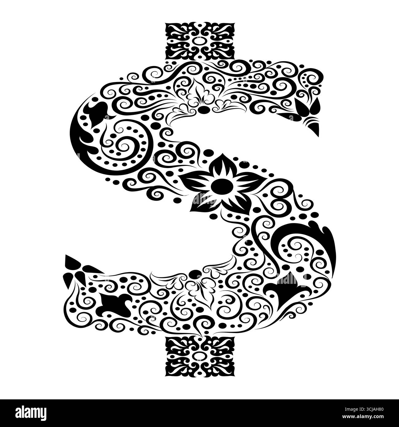 dollar avec décoration d'ornement floral pour décoratif ou tatouage Illustration de Vecteur