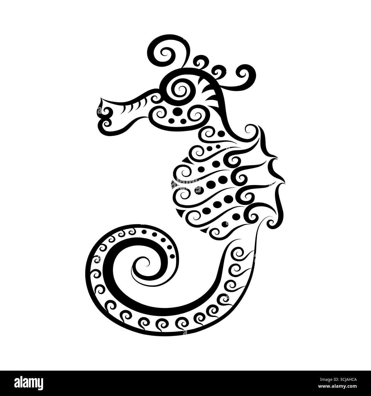 animal hippocampe avec décoration d'ornement floral pour la décoration ou le tatouage Illustration de Vecteur