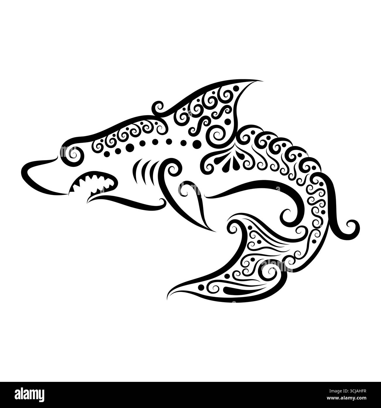 Animal de requin sauvage avec décoration d'ornement floral pour la décoration ou le tatouage Illustration de Vecteur