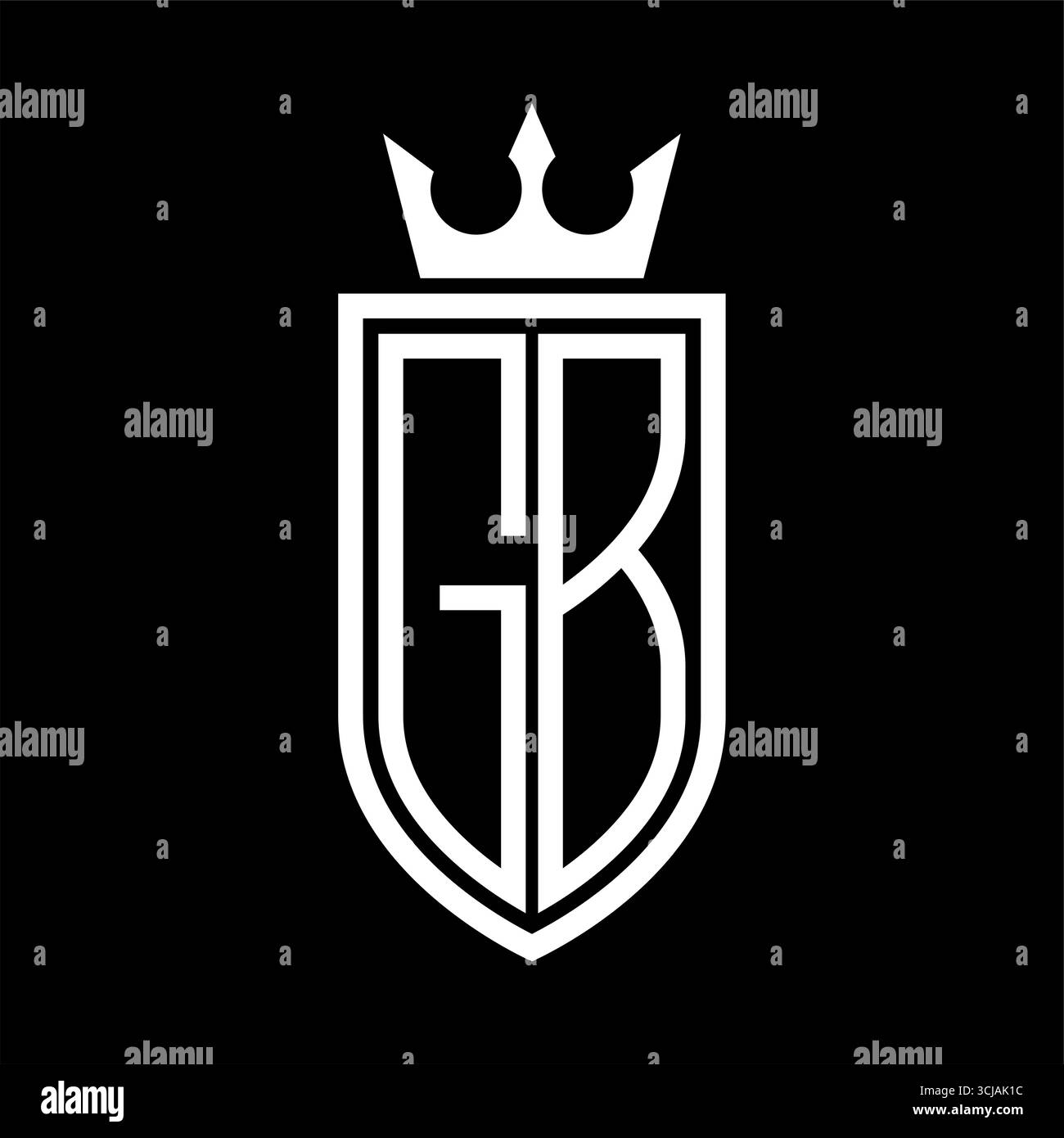 GB Vector logo des initiales bouclier avec couronne et minimaliste, style élégant, avec contour mince Illustration de Vecteur