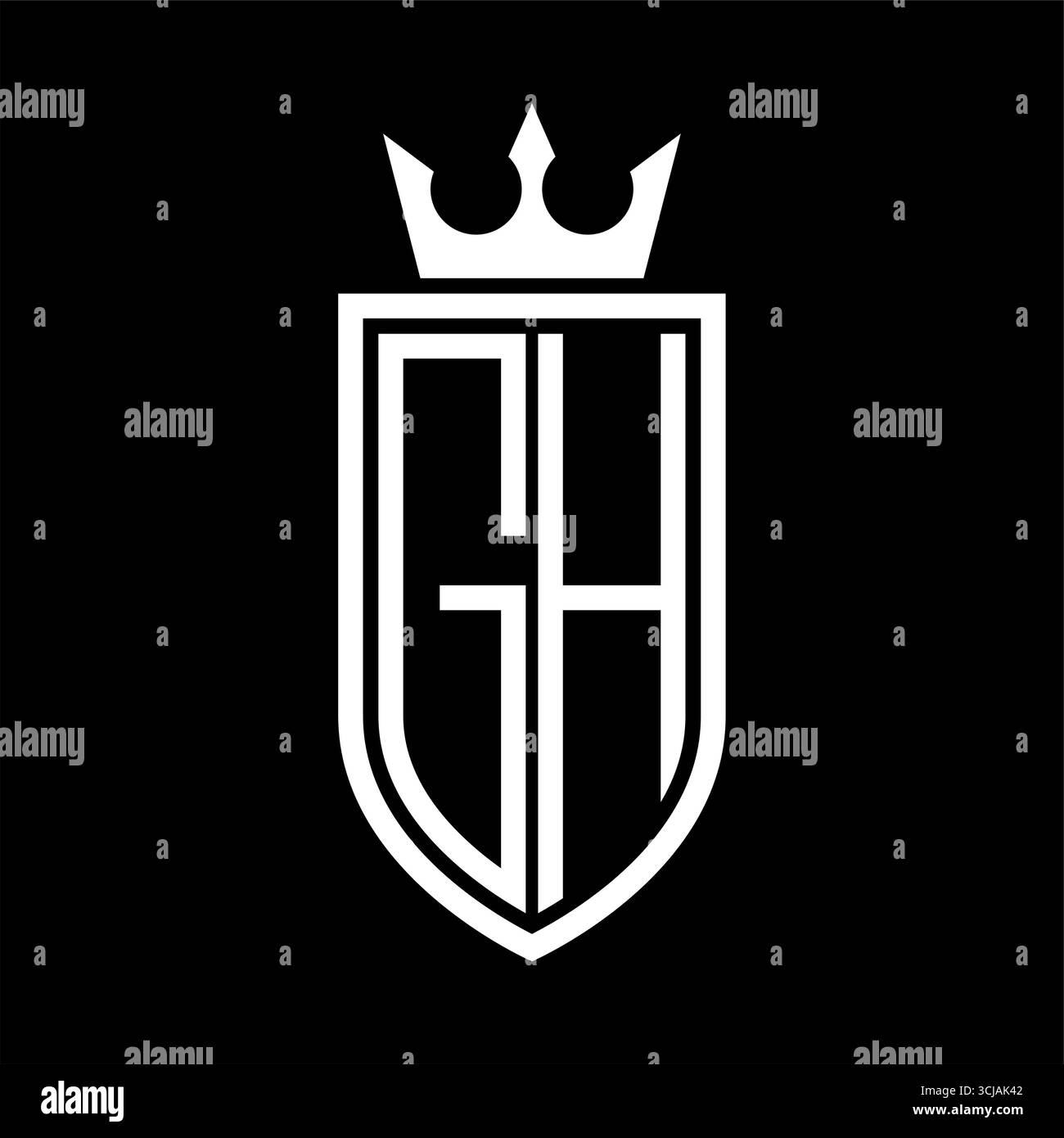 GH Vector logo de bouclier initiales avec couronne et minimaliste, style élégant, avec contour mince Illustration de Vecteur