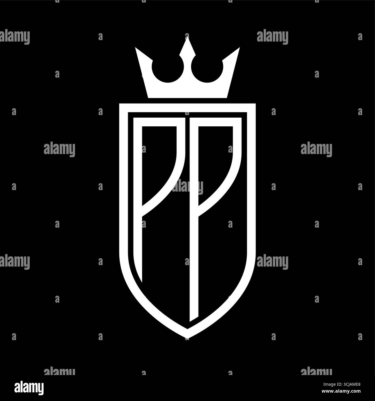 PP Vector logo d'initiales bouclier avec couronne et minimaliste, style élégant, avec contour mince Illustration de Vecteur