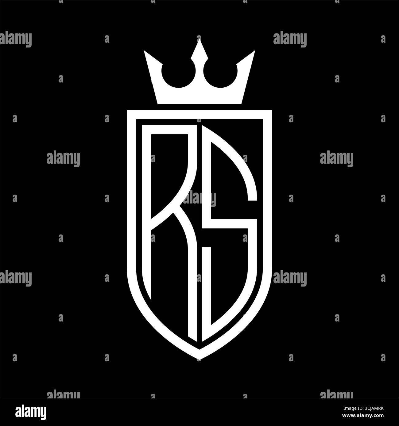 Logo RS Vector de bouclier d'initiales avec couronne et style minimaliste et élégant, avec contour fin Illustration de Vecteur