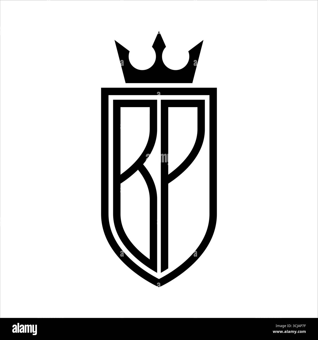 BP Vector logo des initiales bouclier avec couronne et minimaliste, style élégant, avec contour mince Illustration de Vecteur