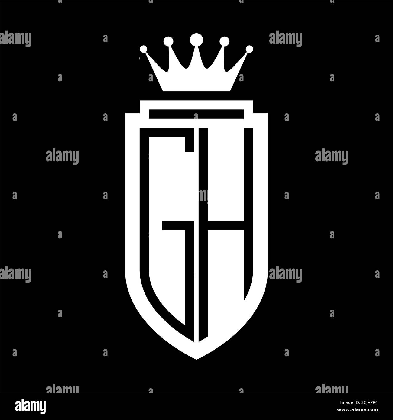GH Vector logo initiales bouclier avec couronne royale minimaliste, style élégant avec contour de bouclier intérieur Illustration de Vecteur