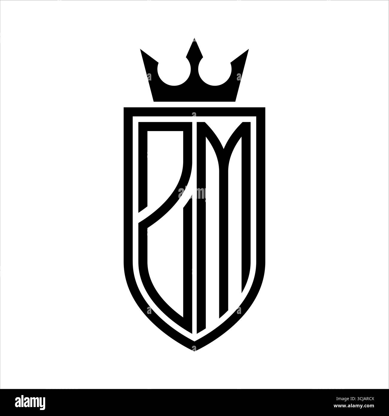 ZM Vector logo d'initiales bouclier avec couronne et minimaliste, style élégant, avec contour mince Illustration de Vecteur