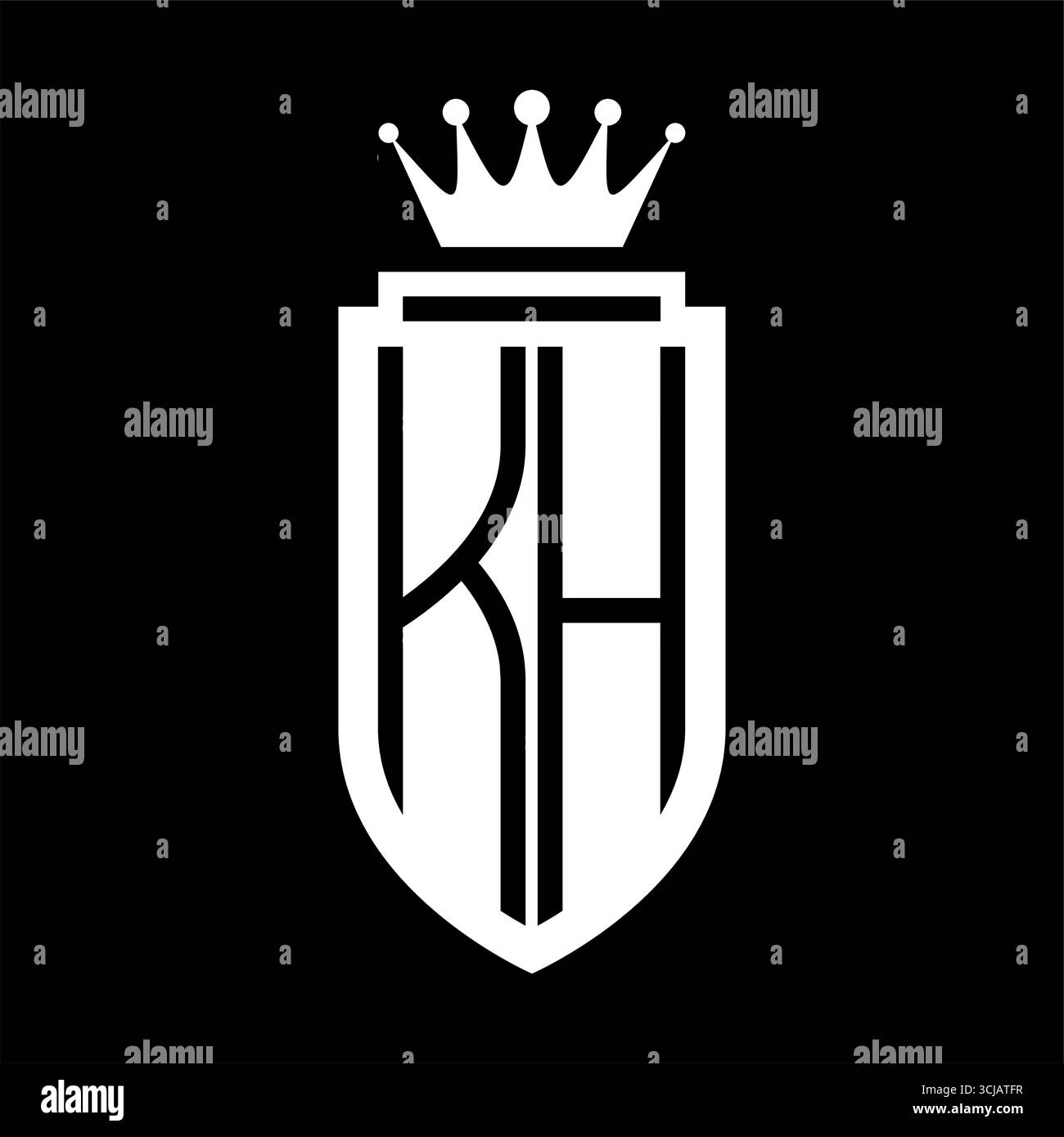 KH Vector logo initiales bouclier avec couronne royale minimaliste, style élégant avec contour de bouclier intérieur Illustration de Vecteur