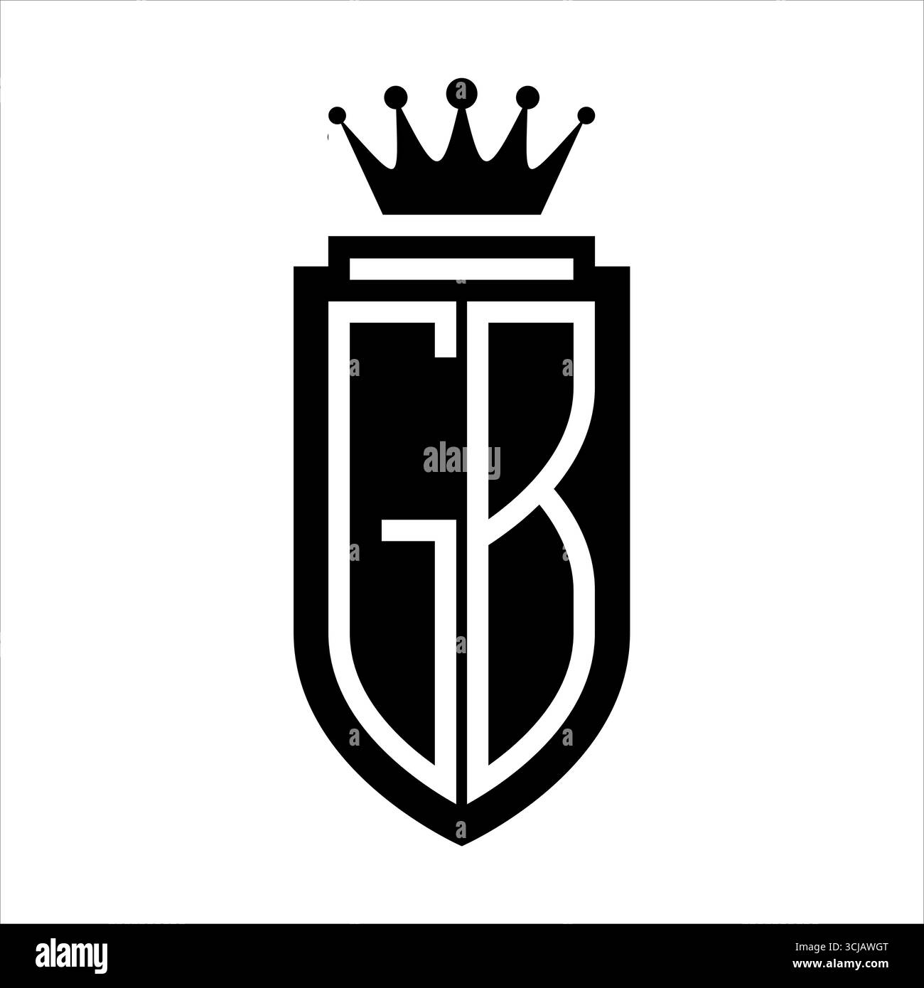 GB Vector logo initiales bouclier avec couronne royale minimaliste, style élégant avec contour de bouclier intérieur Illustration de Vecteur
