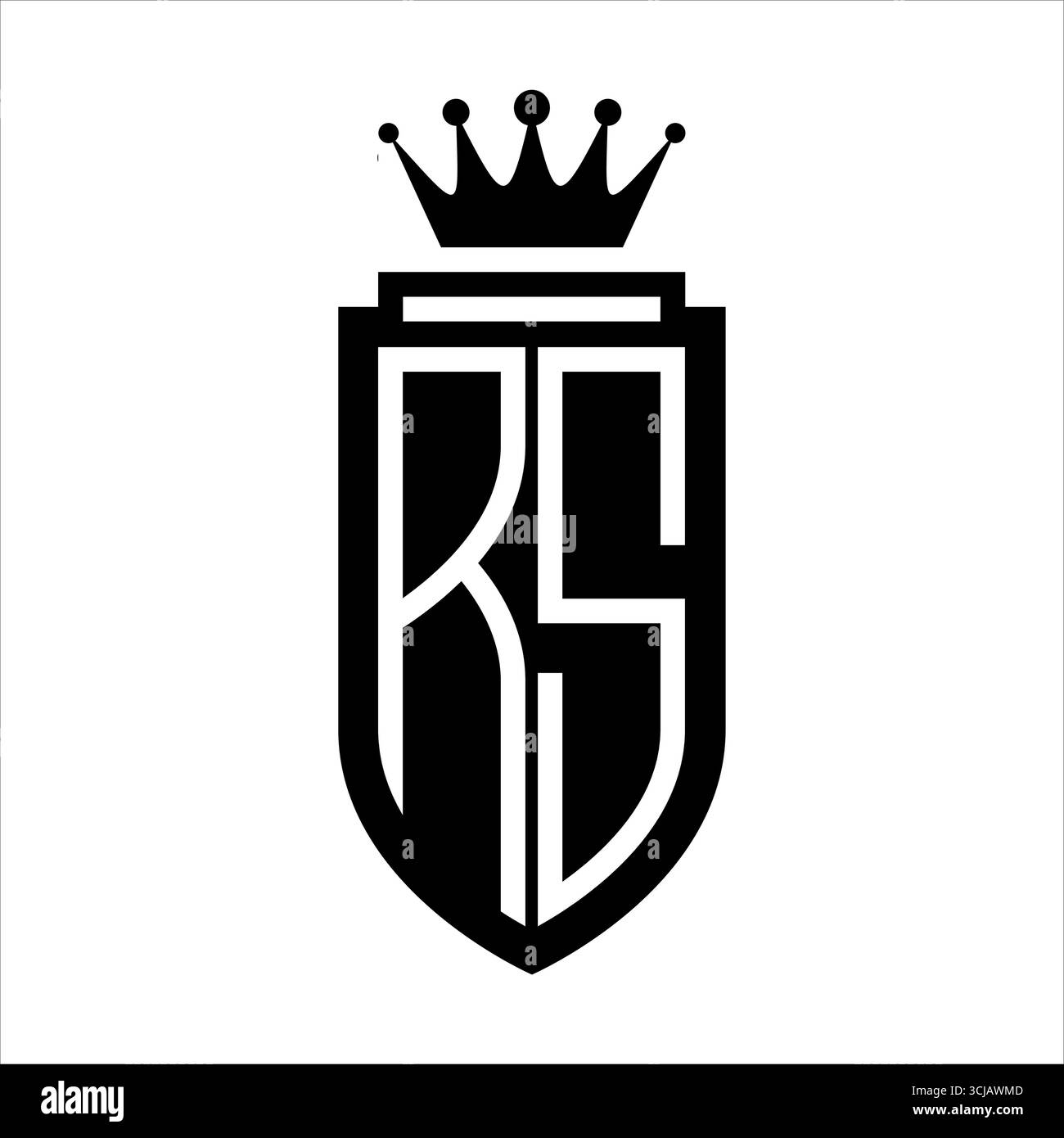 Logo RS Vector initiales Shield avec couronne royale minimaliste, style élégant avec contour intérieur Shield Illustration de Vecteur