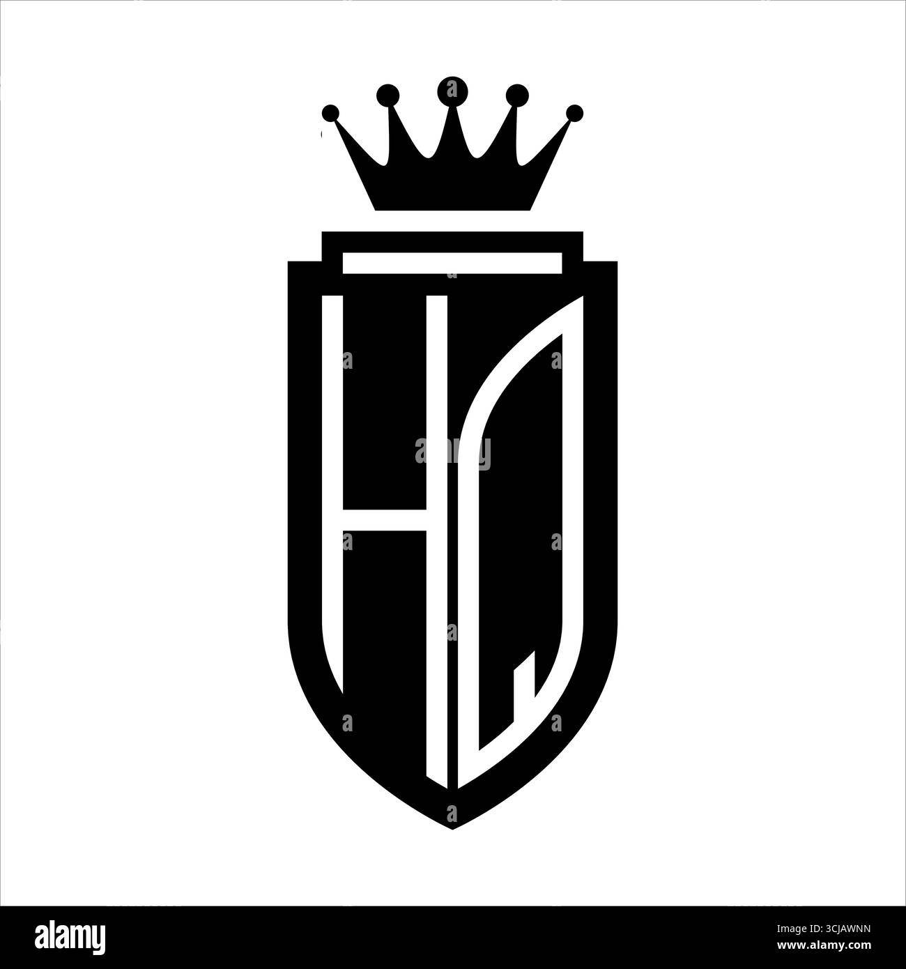HQ Vector logo initiales bouclier avec couronne royale minimaliste, style élégant avec contour de bouclier intérieur Illustration de Vecteur