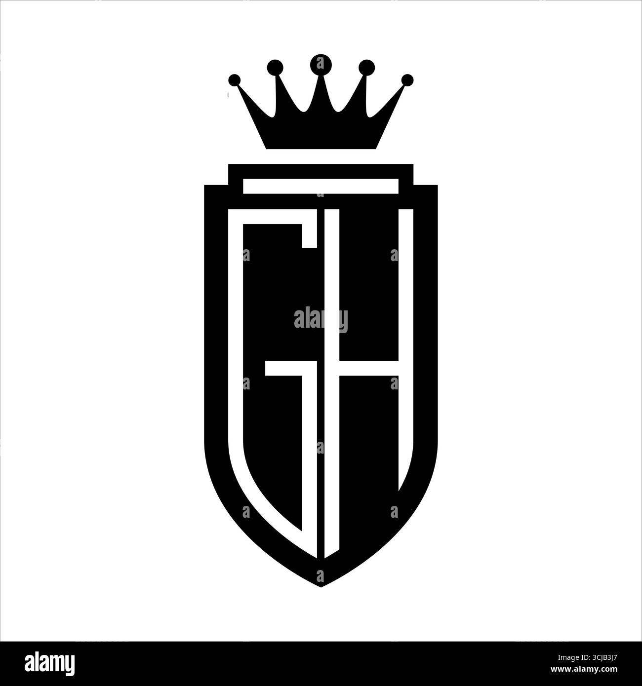 GH Vector logo initiales bouclier avec couronne royale minimaliste, style élégant avec contour de bouclier intérieur Illustration de Vecteur