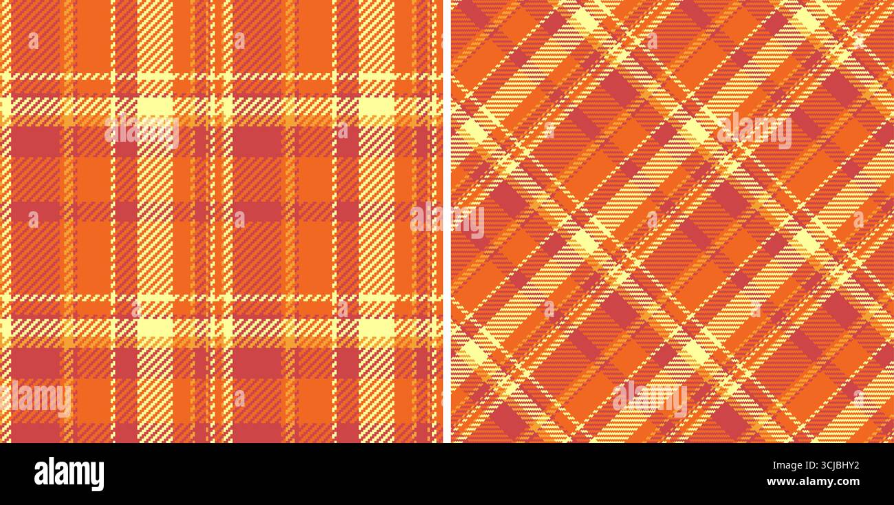 Motifs écossais chaleureux et invitants dans des tons orange. Sans couture et polyvalent, idéal pour les textiles, les arrière-plans et les dessins automnaux. Deux variations pour creati Illustration de Vecteur