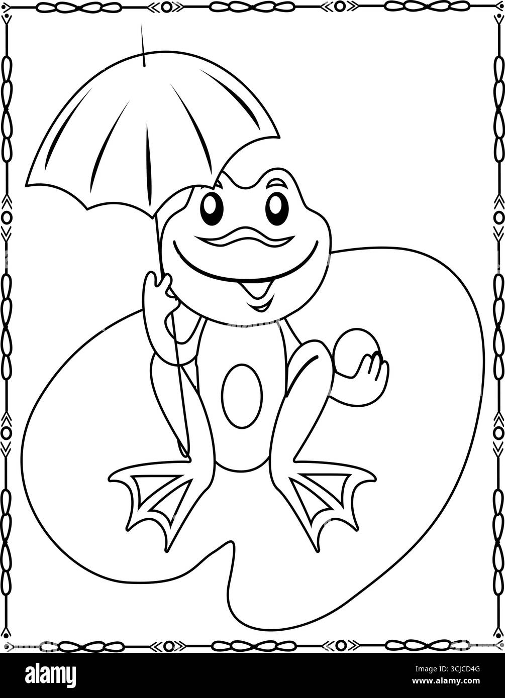Pages de coloriage mignonne grenouille. Dessins animés amusants pour enfants et adultes. Illustration de Vecteur