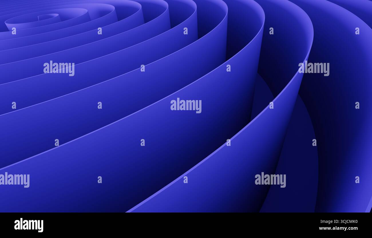 Une image d'arrière-plan 3D captivante avec des courbes en couches bleues formant un motif circulaire fascinant. Idéal pour les projets de design et les applications visuelles modernes Banque D'Images