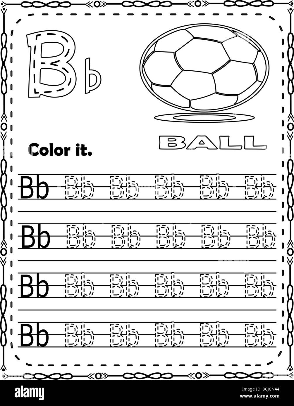 Alphabet B Coloring page pour enfants. Lettre B imprimable avec feuille de travail à bille. Illustration de Vecteur