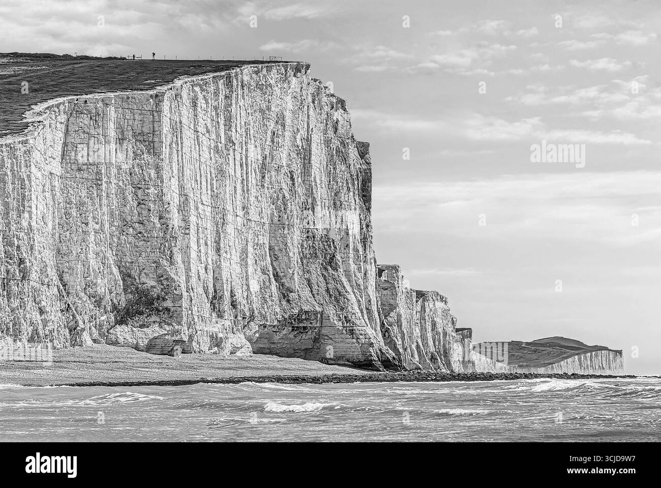 Formation de Seven Sister Cliff près d'Eastbourne, East Sussex, South England en noir et blanc Banque D'Images