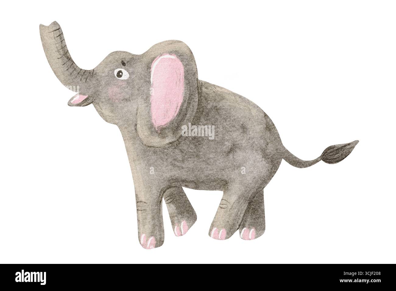Illustration de dessin d'éléphant d'aquarelle pour enfants isolé sur blanc. Les animaux de savane africaine trompent et sourient. Peinture enfant mignonne pour les conceptions de pépinière Banque D'Images