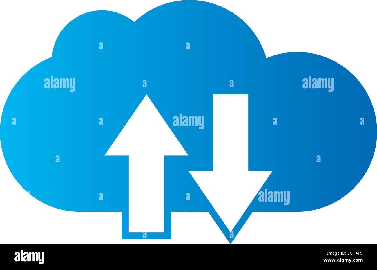 Une icône de nuage bleu propre et moderne avec deux flèches blanches, l'une pointant vers le haut et l'autre pointant vers le bas, indiquant la fonctionnalité de téléchargement et de téléchargement pour cl Illustration de Vecteur