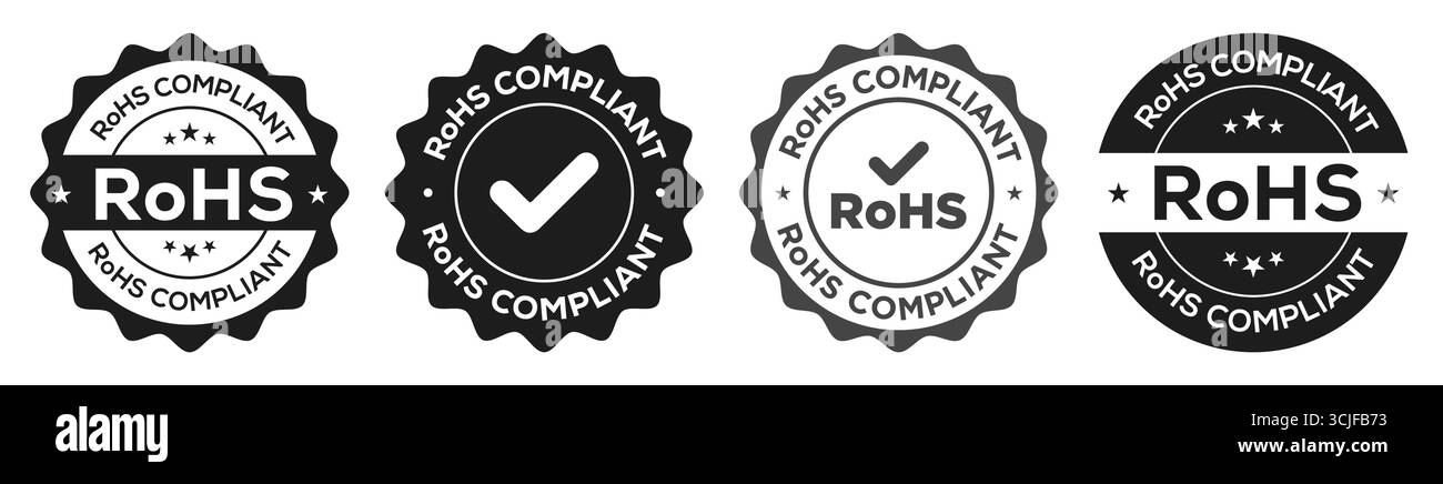 Jeu d'icônes vectorielles de timbres et de badges conformes à la directive RoHS. Tampon RoHS Illustration de Vecteur