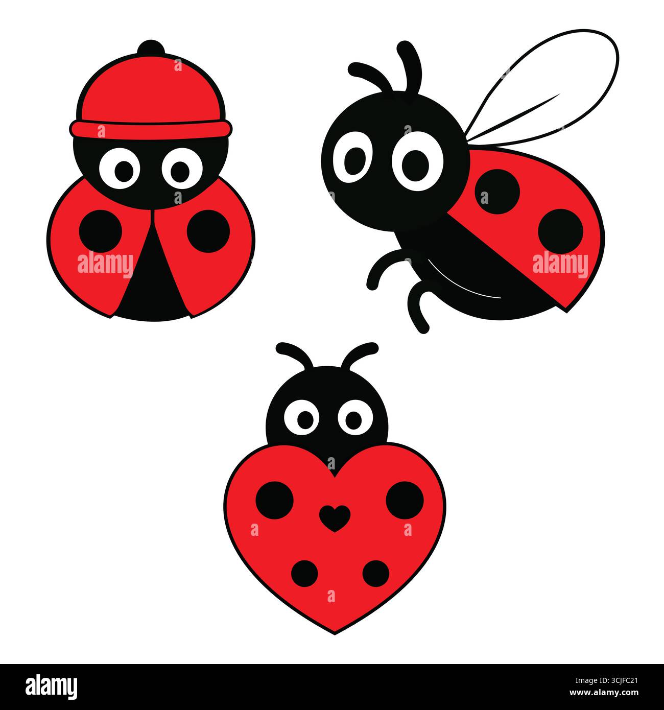 Personnages ludiques de coccinelle de dessin animé avec des designs uniques Illustration de Vecteur