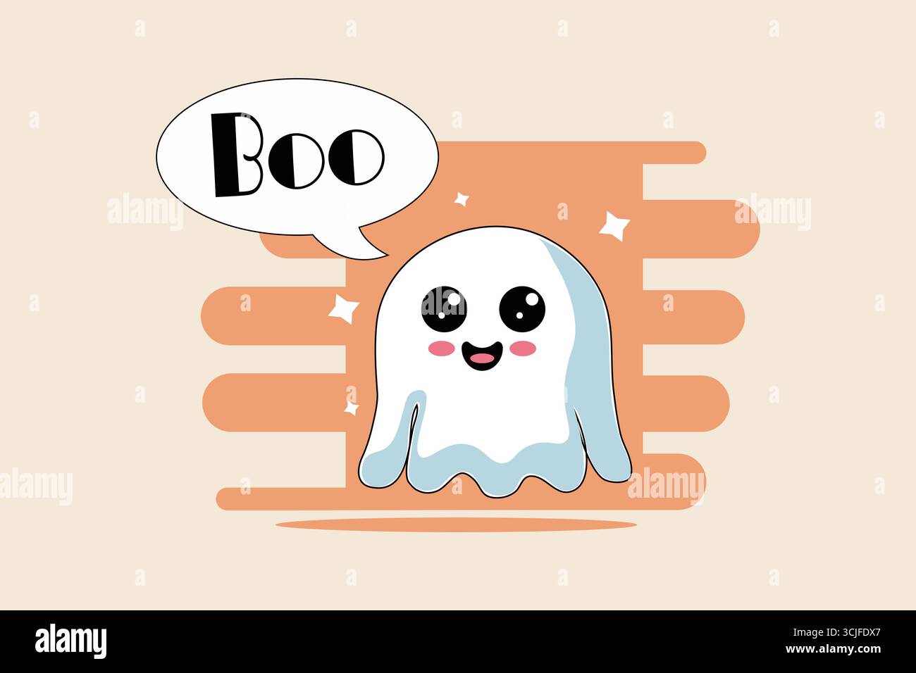 Cute Boo Ghost avec forme arrondie, dessin animé vectoriel d'Halloween. Illustration de Vecteur