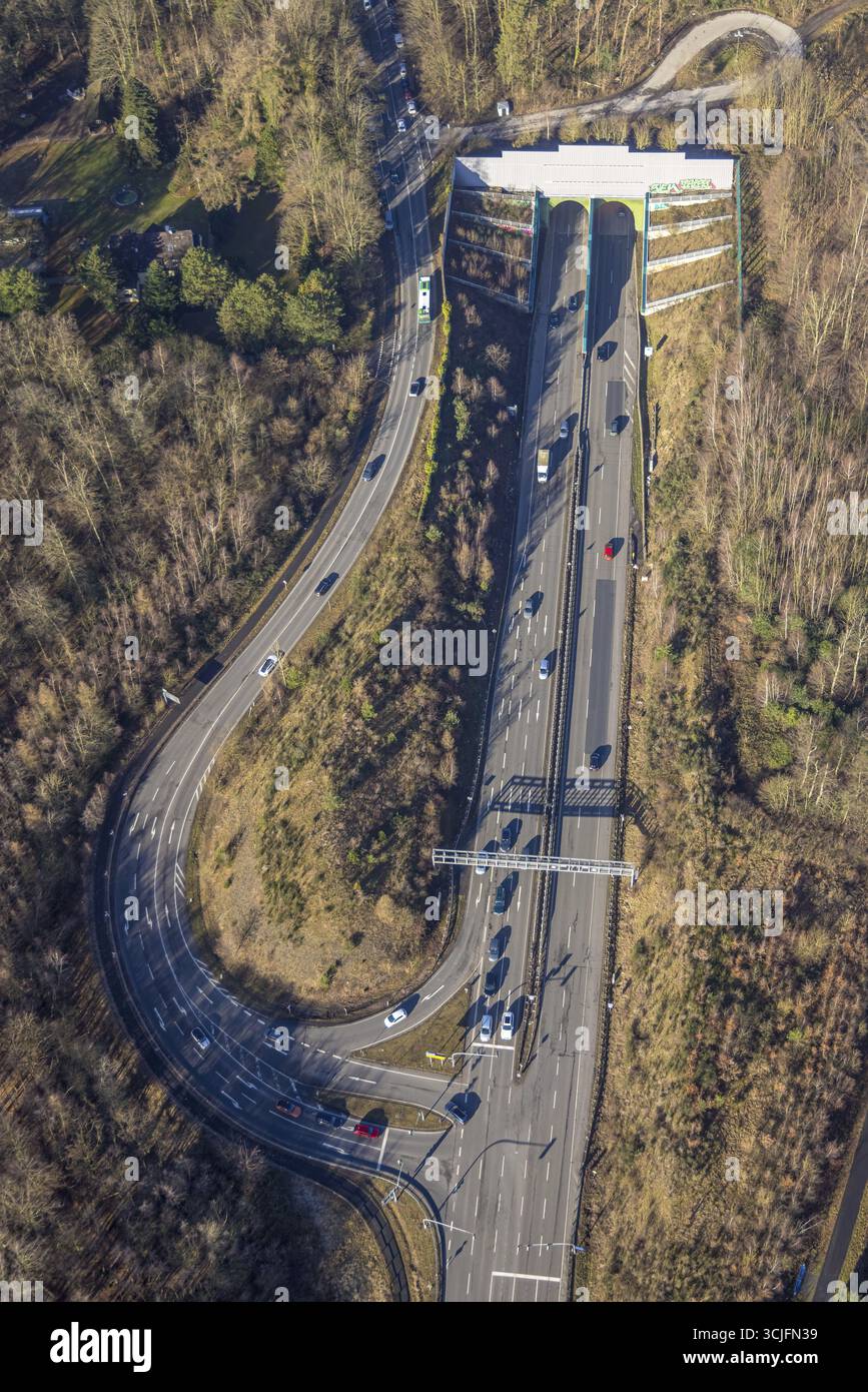 Vue aérienne, entrée du tunnel Hoerder Strasse Federal Road B236, situation du trafic, Aplerbeck, Dortmund, Ruhr area, Rhénanie du Nord-Westphalie, Allemagne, ev Banque D'Images
