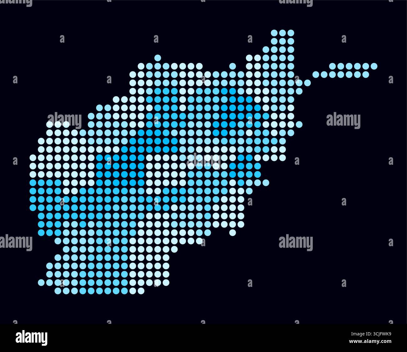 Carte en pointillés de l'Afghanistan. Carte de style numérique du pays sur fond sombre. Forme d'Afghanistan avec des points circulaires. Style de points colorés. Illustration de Vecteur