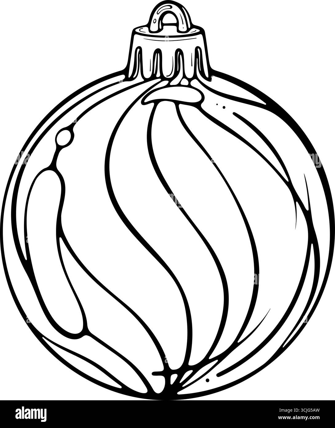 Boule de sapin de Noël avec rayures ondulées dessin au trait Illustration de Vecteur