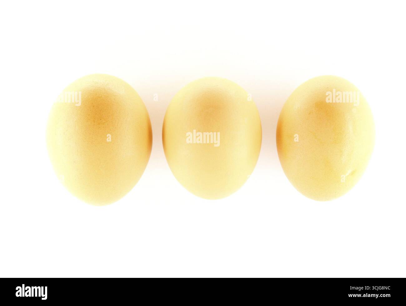 Trois oeufs bruns organiques sur fond blanc Banque D'Images