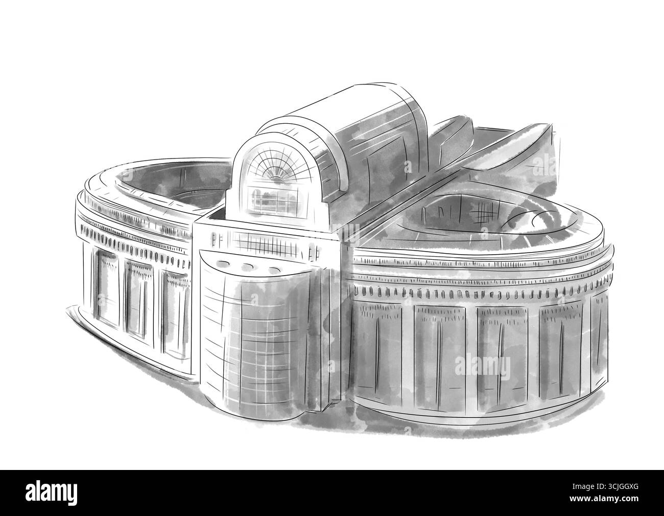 Illustration en noir et blanc du Parlement européen à Bruxelles, Belgique Banque D'Images