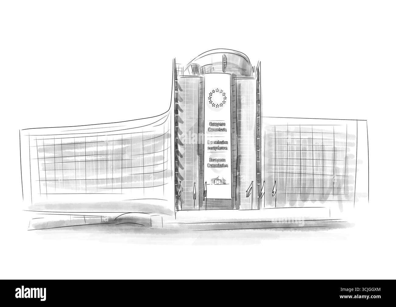 Illustration en noir et blanc de la commission européenne à Bruxelles, Belgique Banque D'Images