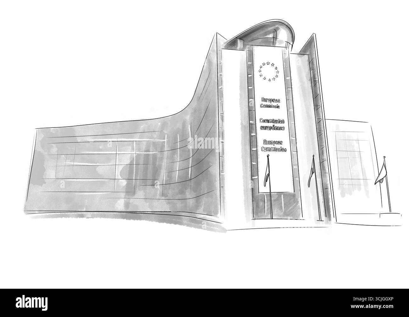 Illustration en noir et blanc de la commission européenne à Bruxelles, Belgique Banque D'Images