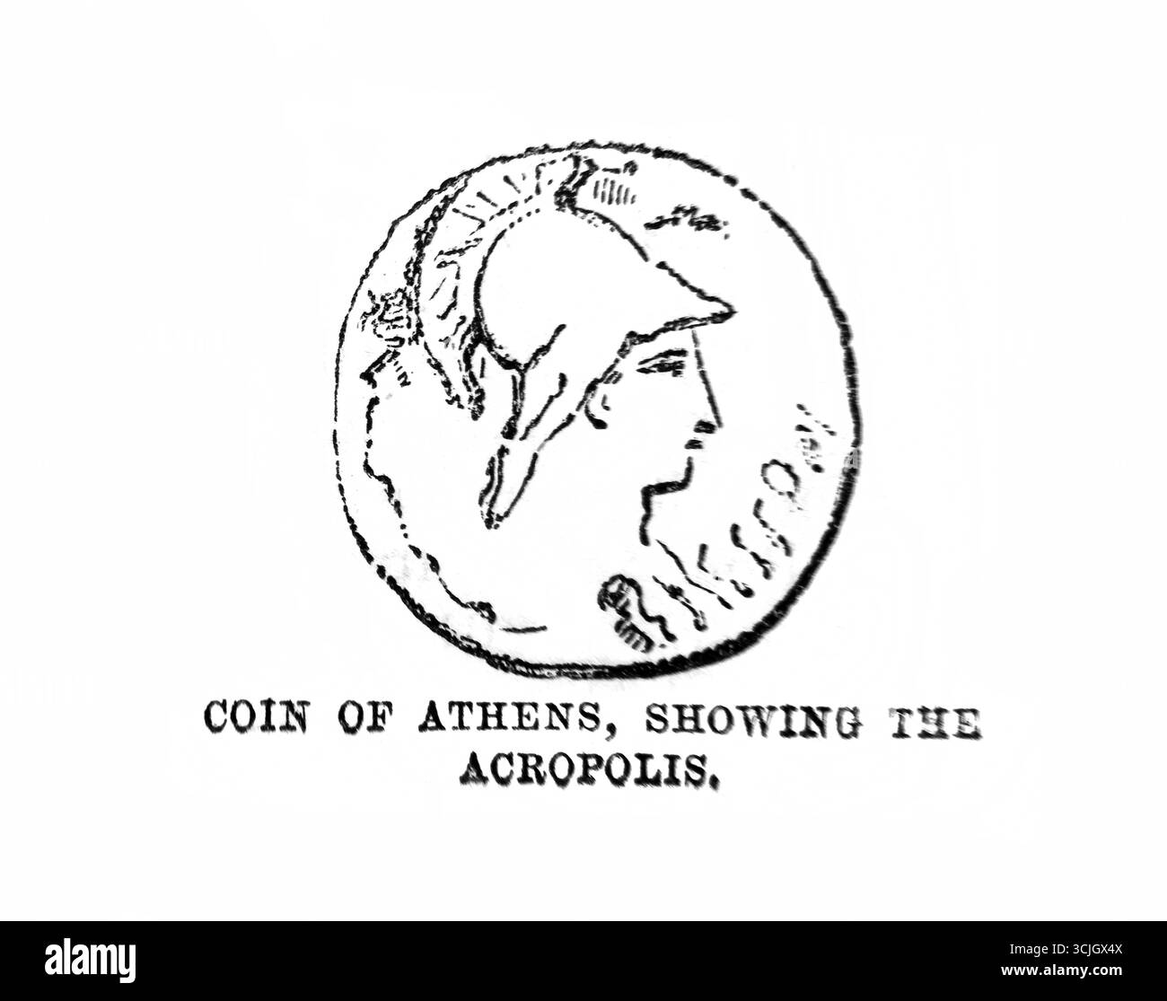 Illustration d'une pièce athénienne représentant la déesse Athéna de l'Antiquité 19ème siècle la Sainte Bible contenant l'ancien et le Nouveau Testament avec Exp Banque D'Images