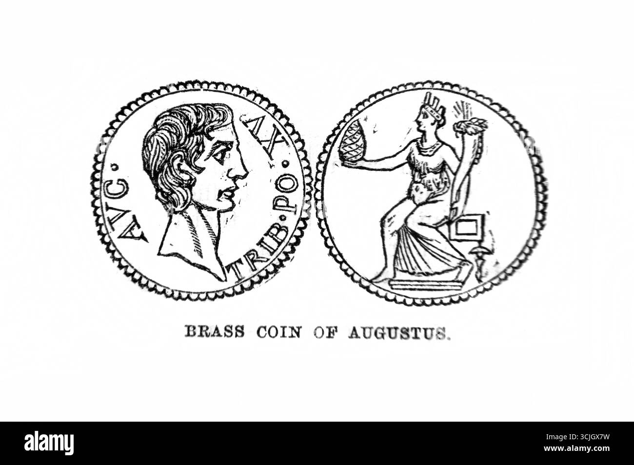 Illustration d'une pièce de laiton romaine antique d'Auguste de l'Antiquité du XIXe siècle la Sainte Bible contenant l'ancien et le Nouveau Testament avec Explanator Banque D'Images