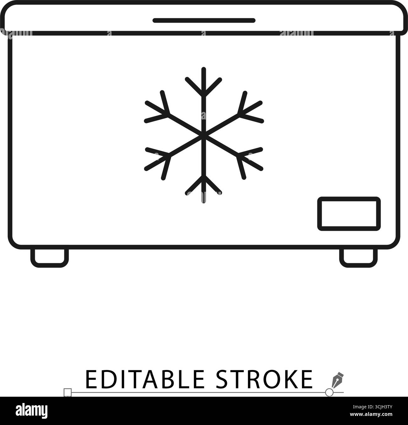 Une icône de congélateur dans un style minimaliste avec trait modifiable. Symbole d'appareil de cuisine, élément de stockage froid, objet ménager, concept d'aliments surgelés Illustration de Vecteur
