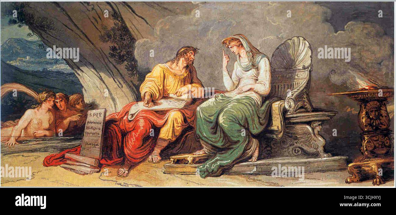 NUMA Pompilius parle avec la nymphe Egeria qui lui donne les lois de Rome (mos maiorum) - Felice Giani Banque D'Images