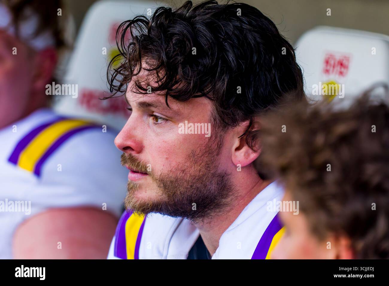 Stuttgart, Allemagne. 07 septembre 2025. Ligue européenne de football, ELF/ Championnat match 2025 : Vikings de Vienne - Stuttgart Surge le 07. Septembre 2025 , dans la MHP Arena , Stuttgart , Allemagne, QB # 3 Ben Holmes / Vienne Vikings. Crédit : Frank Baumert/Alamy Live News Banque D'Images