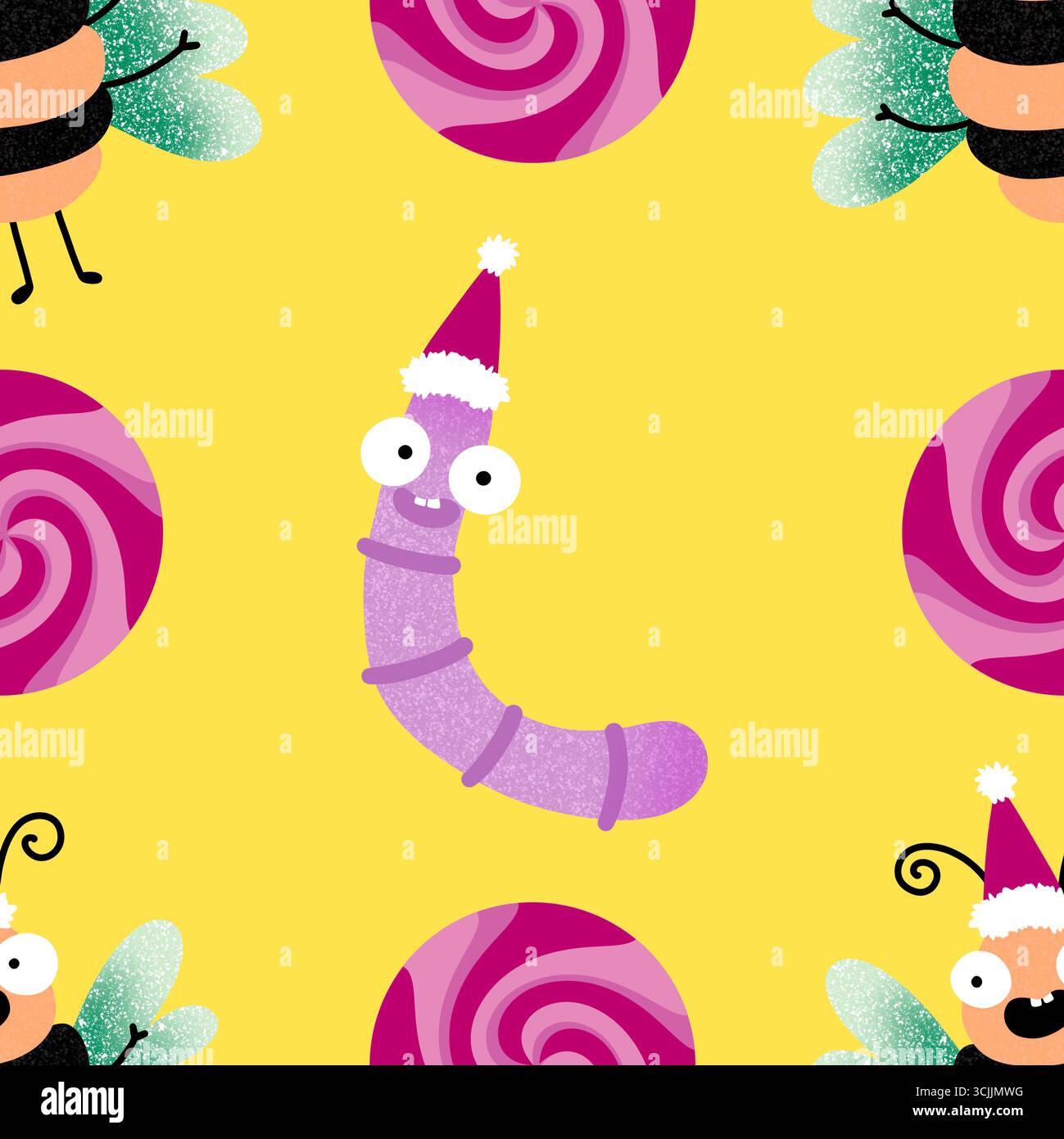 Chenilles de Noël pour enfants sans couture vers et motif d'abeilles pour tissus et textiles et emballages et linge de maison Banque D'Images