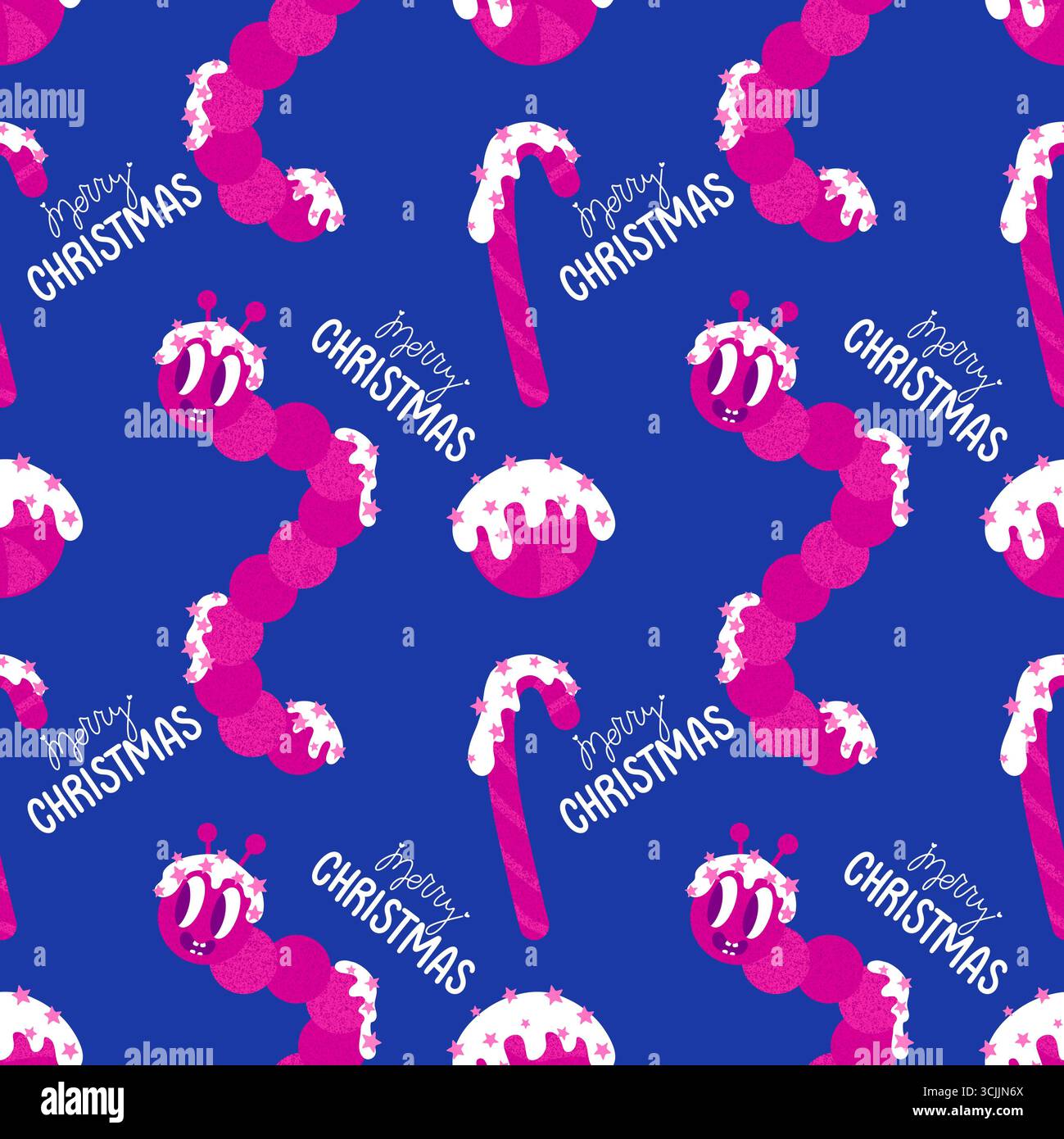 Chenilles de Noël pour enfants modèle sans couture vers pour tissus et textiles et emballages et linge de maison et papier d'emballage d'hiver Banque D'Images
