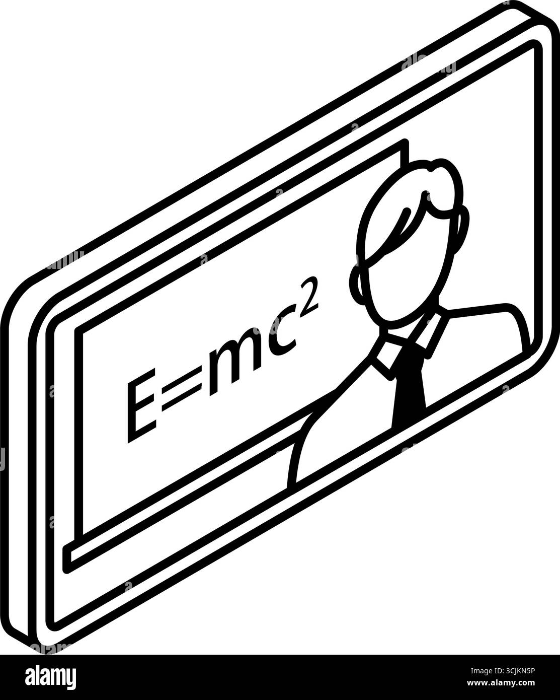 Smartphone d'apprentissage en ligne avec tableau de cravate de professeur E=mc² équation icône de ligne simple isométrique, noir et blanc, illustration vectorielle Illustration de Vecteur