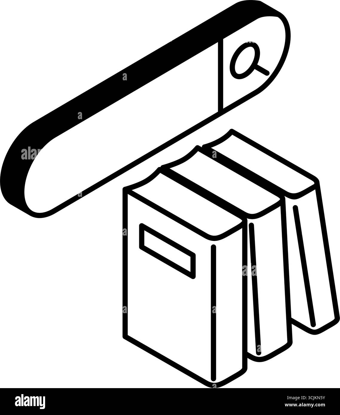 Barre de recherche d'apprentissage en ligne avec icône de ligne simple isométrique de livre, noir et blanc, illustration vectorielle Illustration de Vecteur