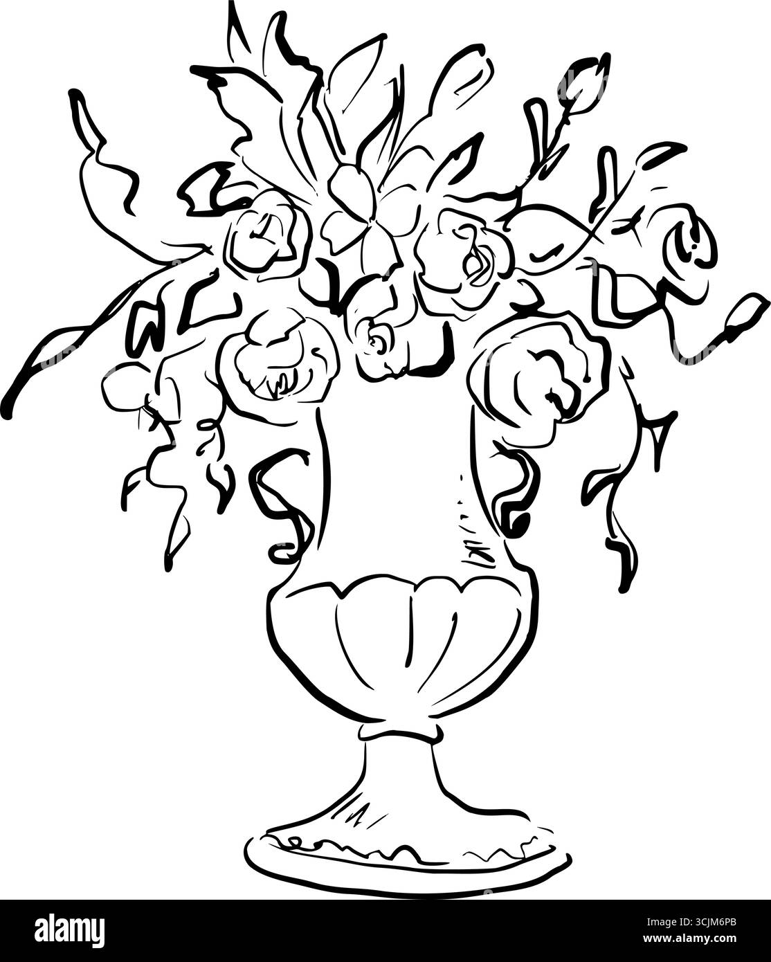 Fleur de rose à floraison unique. Illustration vectorielle fantaisiste d'esquisse rapide de dessin au trait. Idéal pour les conceptions romantiques, papeterie de mariage, impressions vintage Illustration de Vecteur
