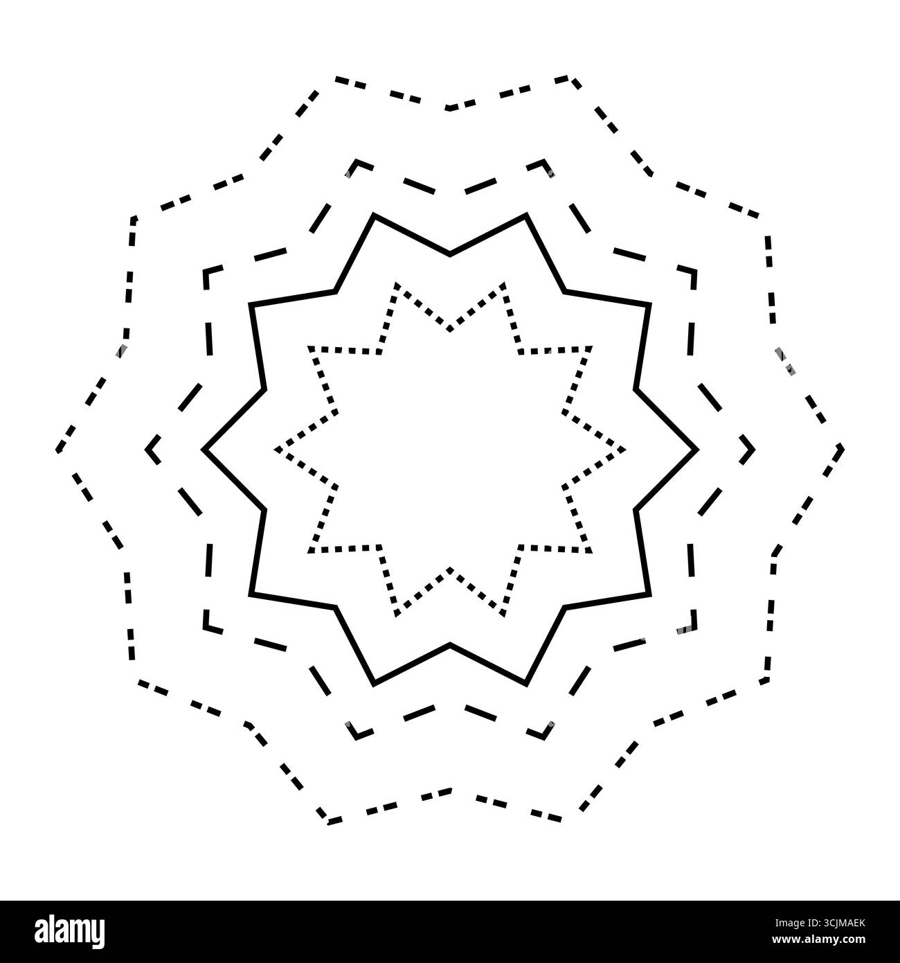Symbole étoile en pointillés. Forme à huit pointes. Illustration d'ornement concentrique. Conception Vector Splash. SPE 10. Illustration de Vecteur