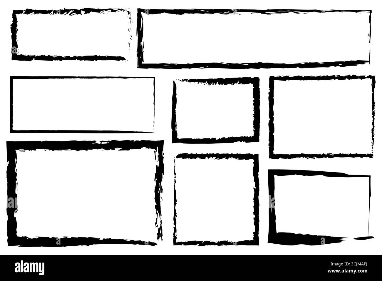 Composition de cadres grunge. Coups de pinceau bruts. Formes rectangulaires vieillies. Illustration artistique vectorielle. SPE 10. Illustration de Vecteur