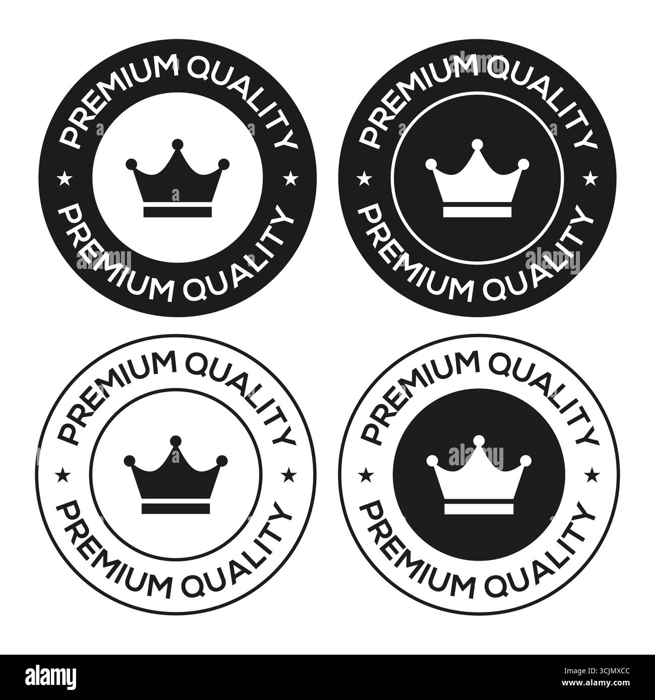 Sceau de qualité supérieure ou icône plate d'étiquette. Ensemble vectoriel de badge noir de qualité supérieure avec icônes de couronne et étiquettes de sceau rond Illustration de Vecteur