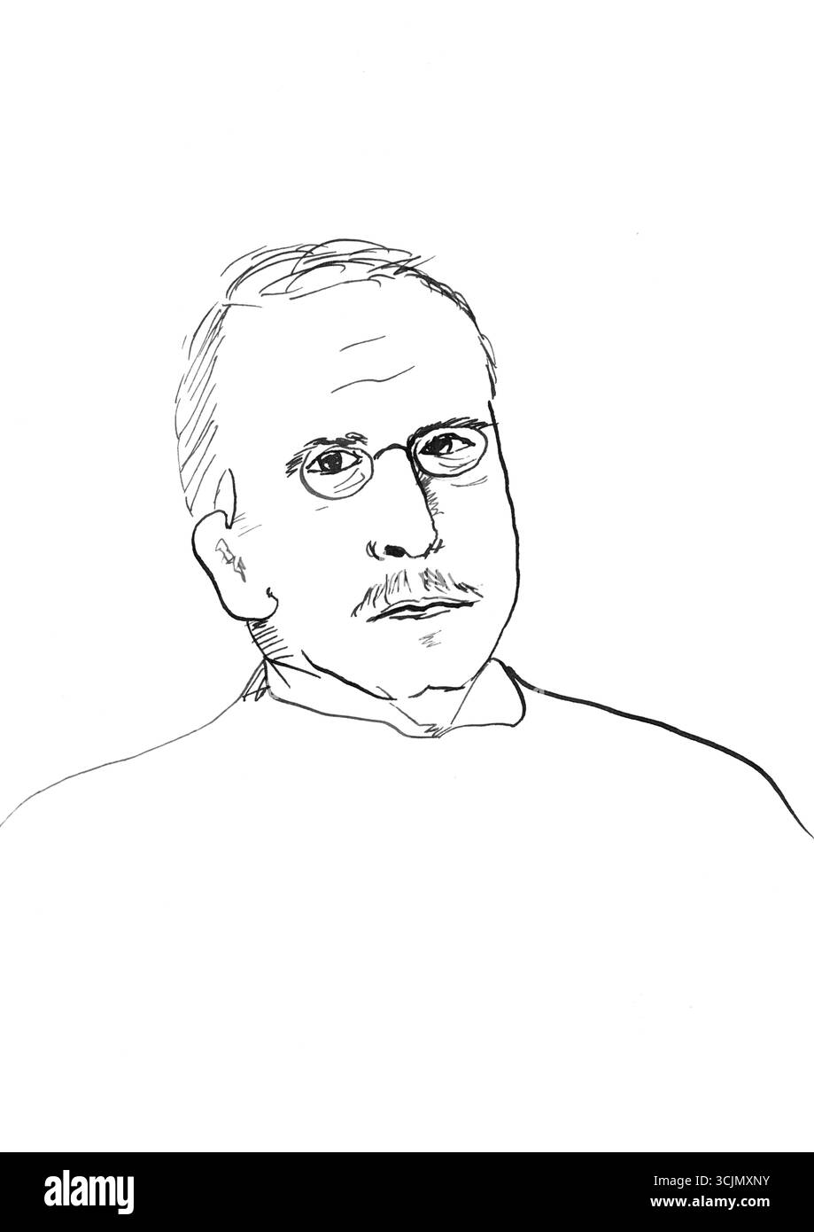 Dessin détaillé de Carl Jung, reflétant son calme intérieur et sa profondeur philosophique. De fines lignes d'encre font écho à la structure de la pensée et du clar symbolique Banque D'Images