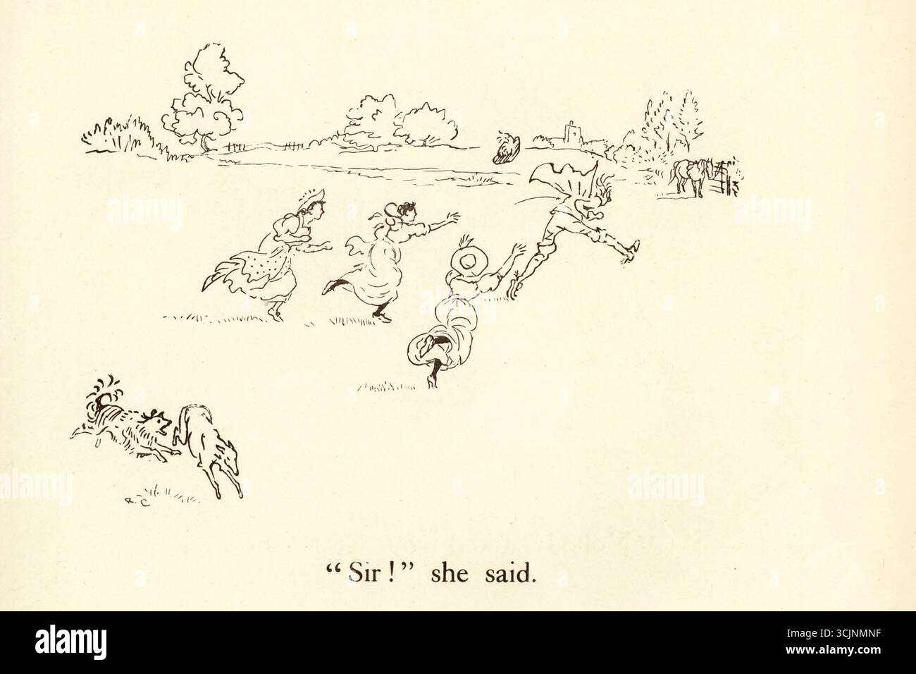 La chanson de milkmaid illustrée par Caldecott, Randolph 1846-1886 a publié 1895 'Where are You Going, My Pretty Maid ? « Je vais à la traite, Monsieur, dit-elle, « vais-je aller avec vous, ma jolie demoiselle ? » « Oh oui, s’il vous plaît, gentil Monsieur », dit-elle. 'Qu'est-ce que ton Père, ma jolie demoiselle ?' « Mon père est agriculteur, monsieur, dit-elle. « Dois-je t'épouser, ma jolie demoiselle ? » « Oh merci, gentiment, Monsieur, » dit-elle. — Mais quelle est ta fortune, ma jolie demoiselle ? « Mon visage est ma fortune, monsieur », a-t-elle dit. « Alors je ne peux pas t'épouser, ma jolie demoiselle ! » « Personne ne vous a demandé, Monsieur ! » elle a dit. « Personne ne vous a demandé, Monsieur ! » elle a dit. Banque D'Images