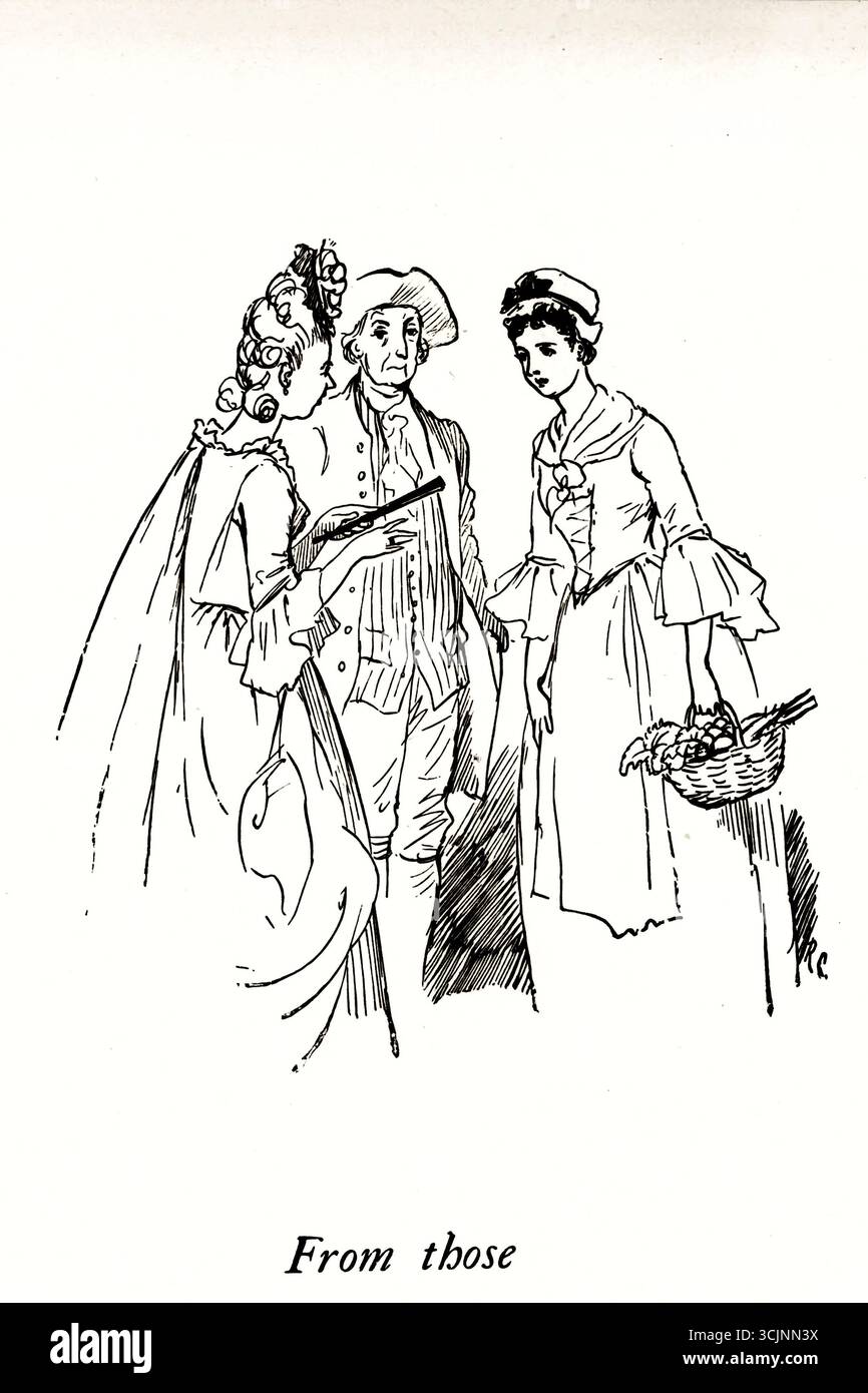 Une élégie sur la gloire de son sexe, MRS Mary Blaize d'Oliver Goldsmith, illustrée par Randolph Caldecott, 'une élégie sur la gloire de son sexe, MRS Mary Blaize' d'Oliver Goldsmith est un poème qui s'inscrit dans le genre des vers humoristiques, probablement écrit au XVIIIe siècle. Le travail réfléchit sur la vie et le caractère de la fiction MRS Mary Blaize, explorant les thèmes de la vanité, des normes sociétales et de la condition humaine. Le poème emploie un ton léger pour transmettre un commentaire social plus profond, caractéristique du style littéraire de Goldsmith Banque D'Images