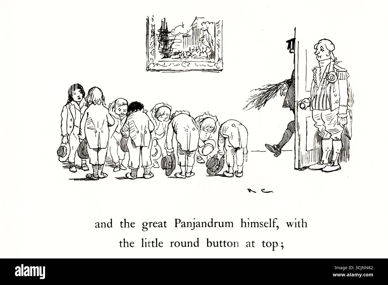 Le Grand Panjandrum lui-même est l'un des seize livres d'images créés par l'illustrateur Randolph Caldecott. Le texte du livre, bien connu à l'époque de Caldecott, a été écrit et publié en 1775 par Samuel Foote. Il est basé sur un morceau de non-sens écrit par Foote ('et il y avait présents les Picninnies, et les Joblillies, et les Garyulies et le Grand Panjandrum lui-même, avec le petit bouton rond en haut.'), Banque D'Images