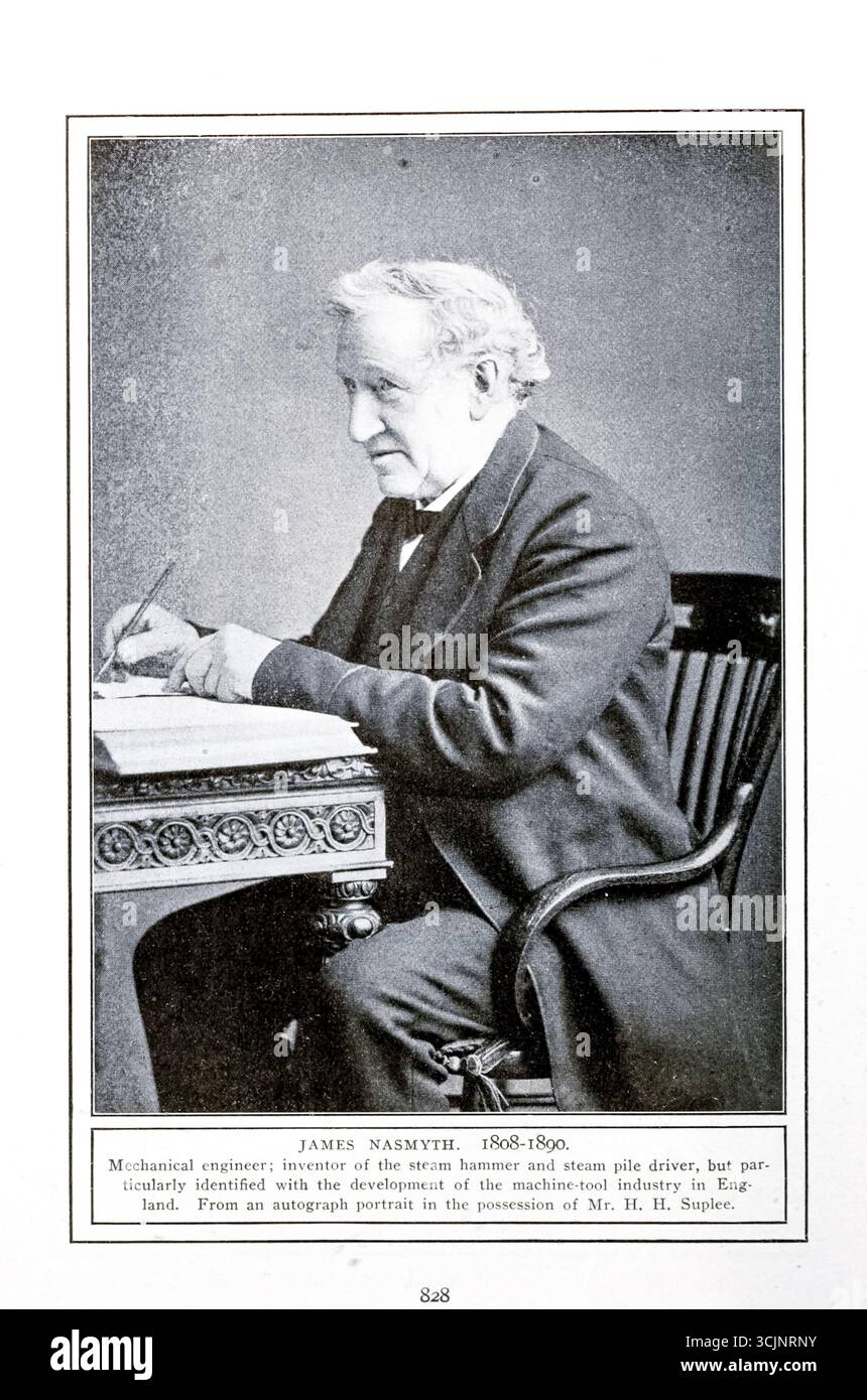 James Hall Nasmyth (parfois orthographié Naesmyth, Nasmith ou Nesmyth) (19 août 1808 – 7 mai 1890) est un ingénieur, philosophe, artiste et inventeur écossais célèbre pour son développement du marteau à vapeur. Il a été le cofondateur de Nasmyth, Gaskell and Company fabricants de machines-outils. Il prend sa retraite à l'âge de 48 ans et déménage à Penshurst, Kent, où il développe ses passe-temps d'astronomie et de photographie. Banque D'Images